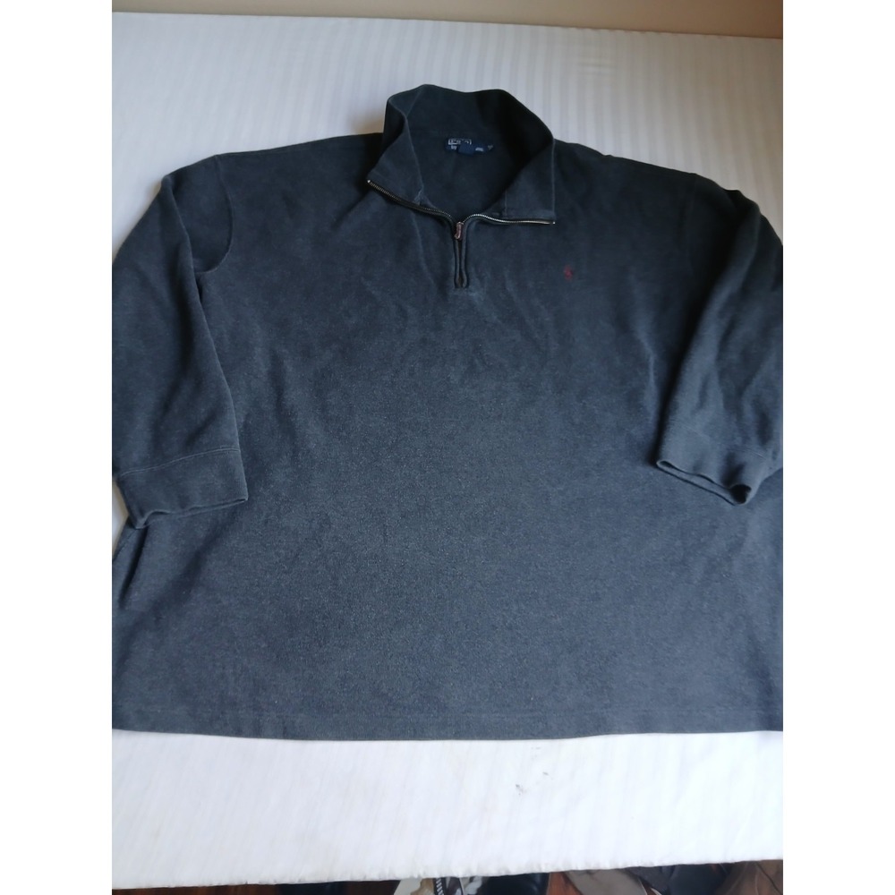 Ralph Lauren Sweater 4x Mens Cotton Knit Pony 1/4 Zip Preppy Grey Vintage